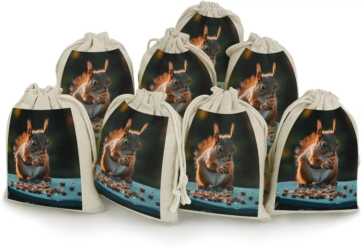 GHBNK Nuts And Squirrels Burlap Bags 8PC Drawstring Bags Small Burlap Gift Pouches for Jewelry,Travel Storage