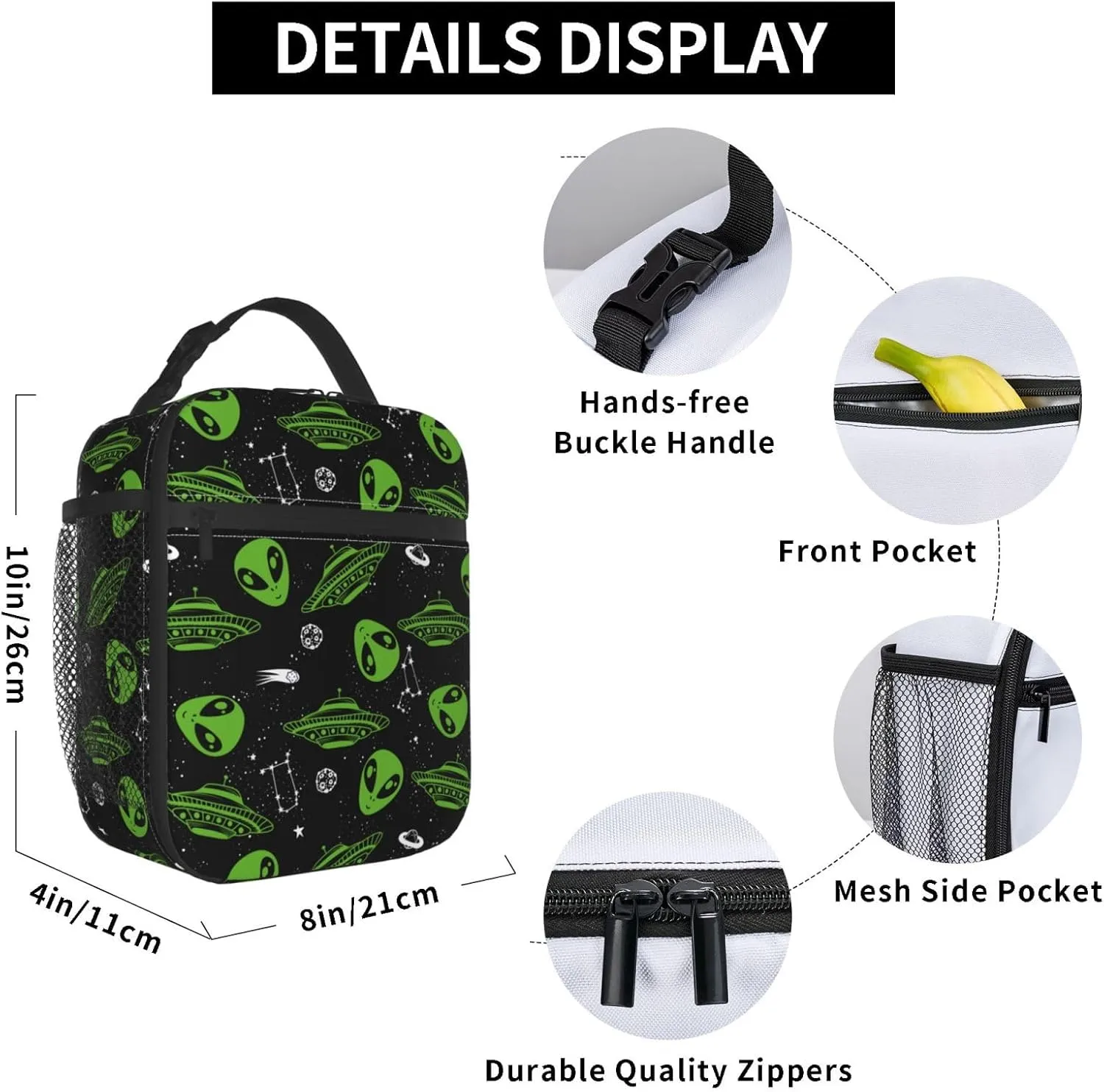 Gianlaima Alien Space Graffiti Spaceship Planet Stars Lunch Bag Portable Insulated Lunch Bag Reusable Cooler Totes For Women Men Adults Work Picnic Camping