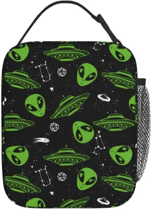 Gianlaima Alien Space Graffiti Spaceship Planet Stars Lunch Bag Portable Insulated Lunch Bag Reusable Cooler Totes For Women Men Adults Work Picnic Camping