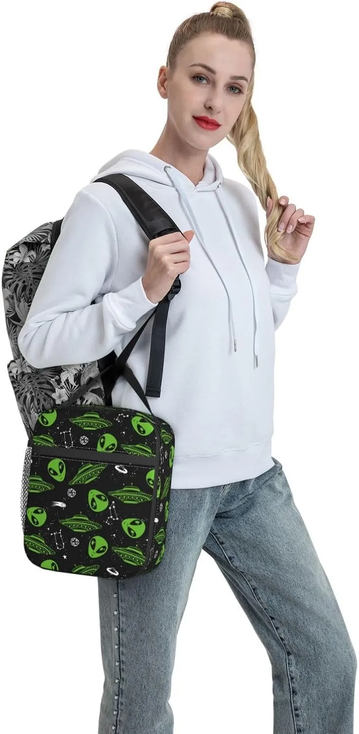 Gianlaima Alien Space Graffiti Spaceship Planet Stars Lunch Bag Portable Insulated Lunch Bag Reusable Cooler Totes For Women Men Adults Work Picnic Camping