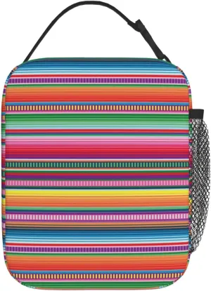 Gianlaima Mexican Blanket Serape Stripe Pattern Colorful Lunch Bag Portable Insulated Lunch Bag Reusable Cooler Totes For Women Men Adults Work Picnic Camping