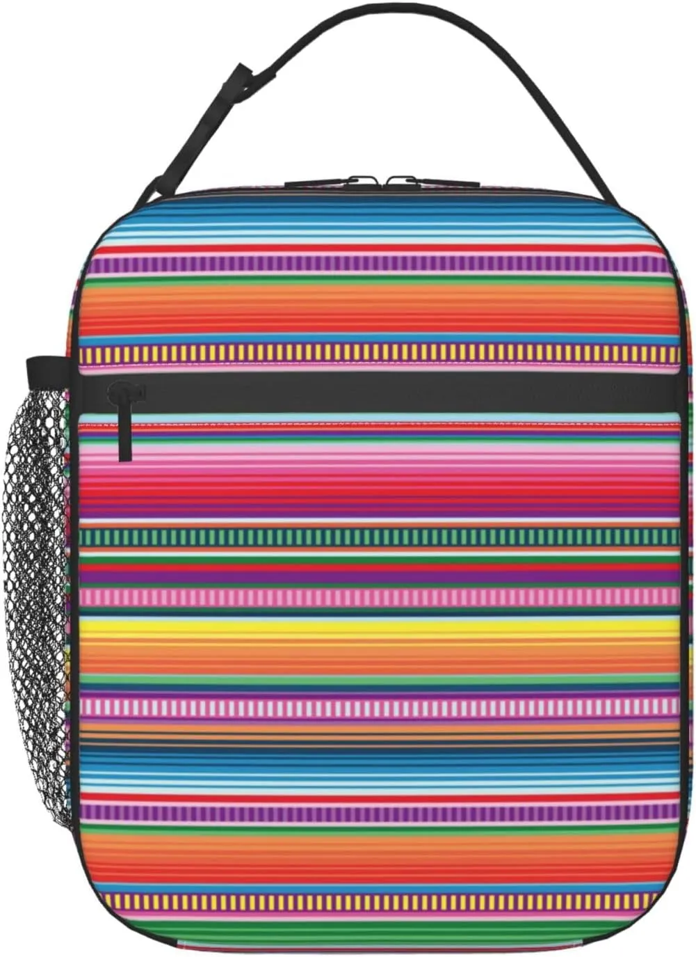 Gianlaima Mexican Blanket Serape Stripe Pattern Colorful Lunch Bag Portable Insulated Lunch Bag Reusable Cooler Totes For Women Men Adults Work Picnic Camping