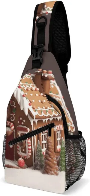 Gingerbread House Crossbody Sling Bag for Women Men Sling Backpack Travel Chest Bag Pack Man Purse Shoulder Bags Daypack for Travel Hiking Cycling