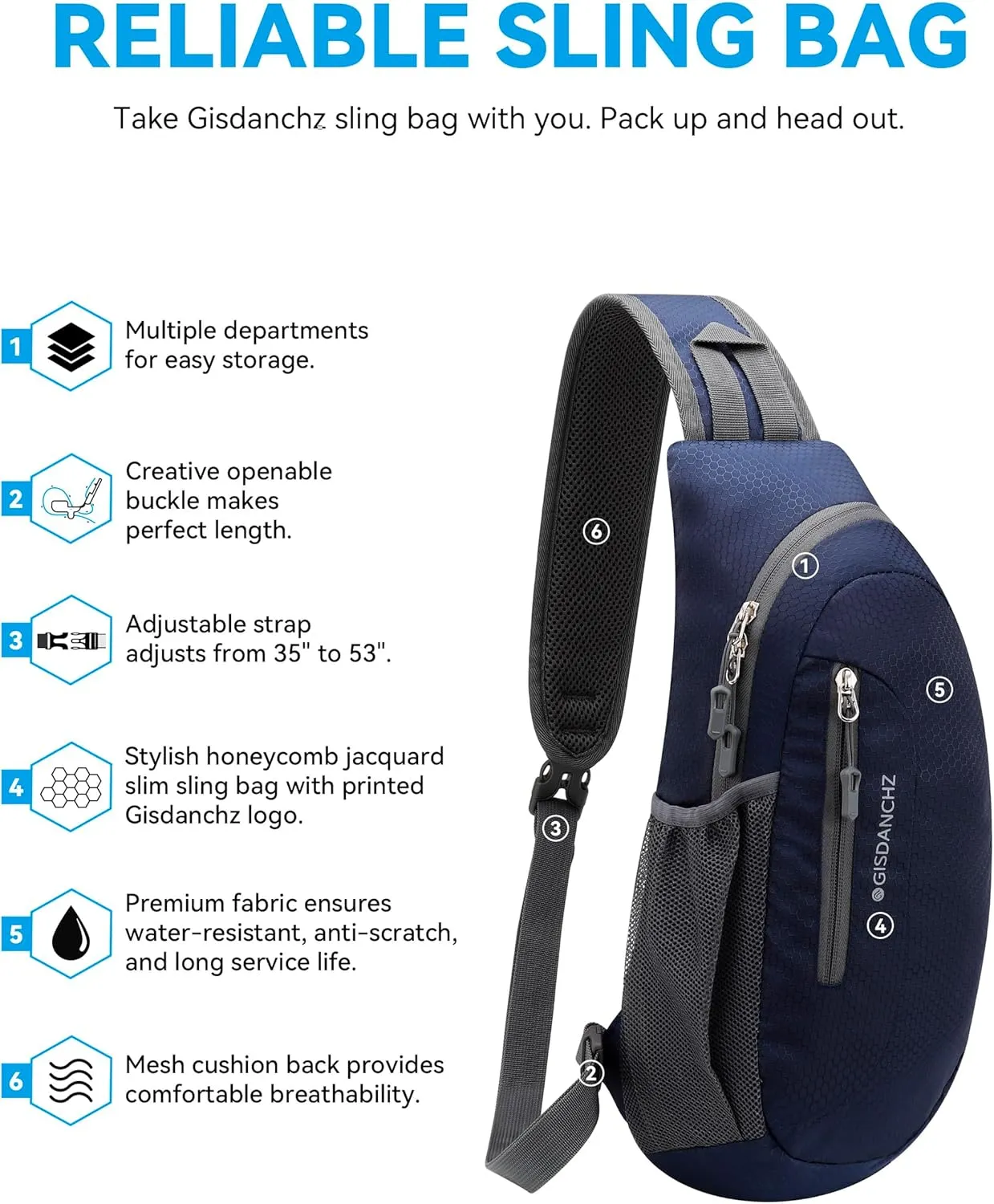 Gisdanchz Unisex Honeycomb Jacquard Small Sling Bag Slim Sling Backpack Crossbody Chest Bag for Hiking Travel