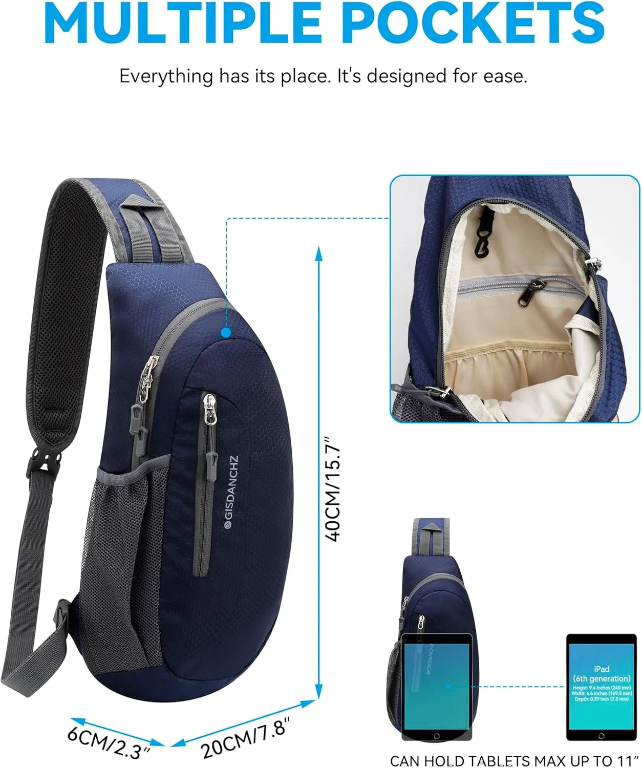 Gisdanchz Unisex Honeycomb Jacquard Small Sling Bag Slim Sling Backpack Crossbody Chest Bag for Hiking Travel