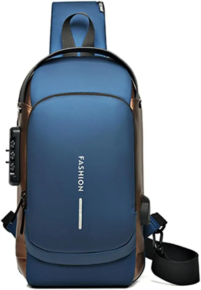 GLOOMALL Men's Crossbody Bag Chest Bags Anti Theft Sling Bag PU Leather Shoulder Bag with USB Charging Port