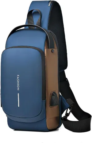 GLOOMALL Men's Crossbody Bag Chest Bags Anti Theft Sling Bag PU Leather Shoulder Bag with USB Charging Port