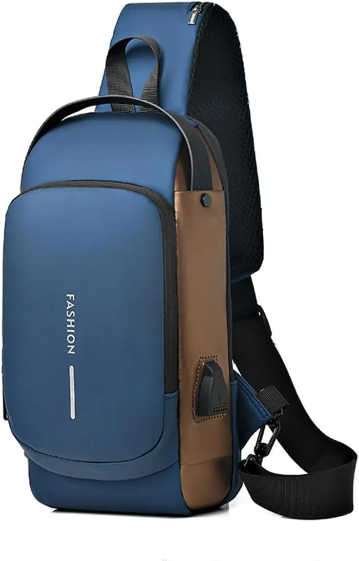GLOOMALL Men's Crossbody Bag Chest Bags Anti Theft Sling Bag PU Leather Shoulder Bag with USB Charging Port