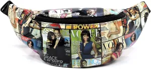 Glossy Magazine Cover Collage Michelle Obama and Barack Obama Fanny Pack Belt Bag Waist Pack Obama Purse (Multi/Black)