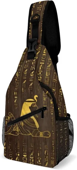 Golden Egyptian Sphinx And Hieroglyphics Sling Bags Men And Women Shoulder Backpack Chest Bag Cross Body Chest Sling Backpack., 15x8x4in