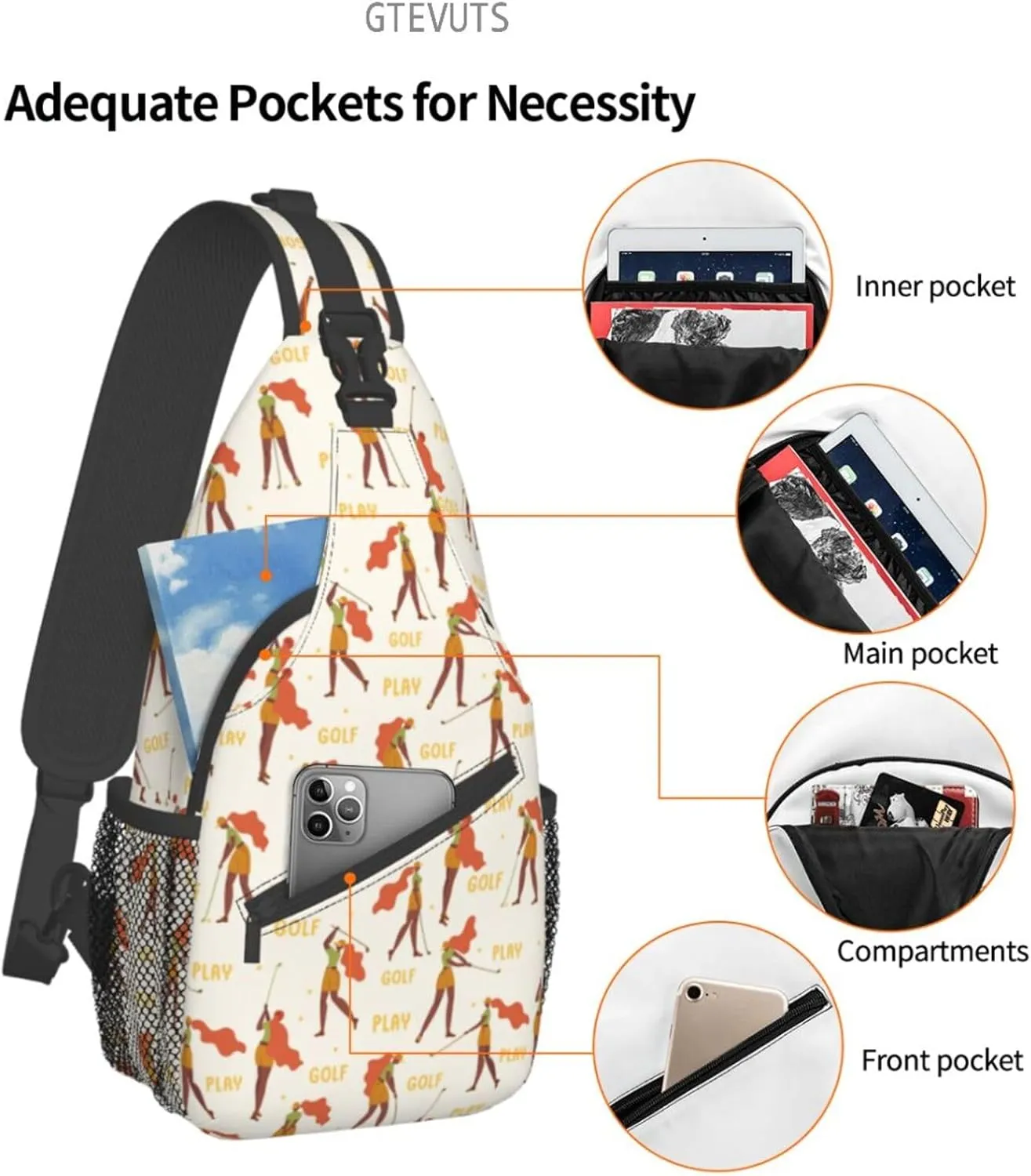 Golf Sling Backpack Chest Bag Crossbody Shoulder Bag Gym Cycling Travel Hiking Daypack For Men Women