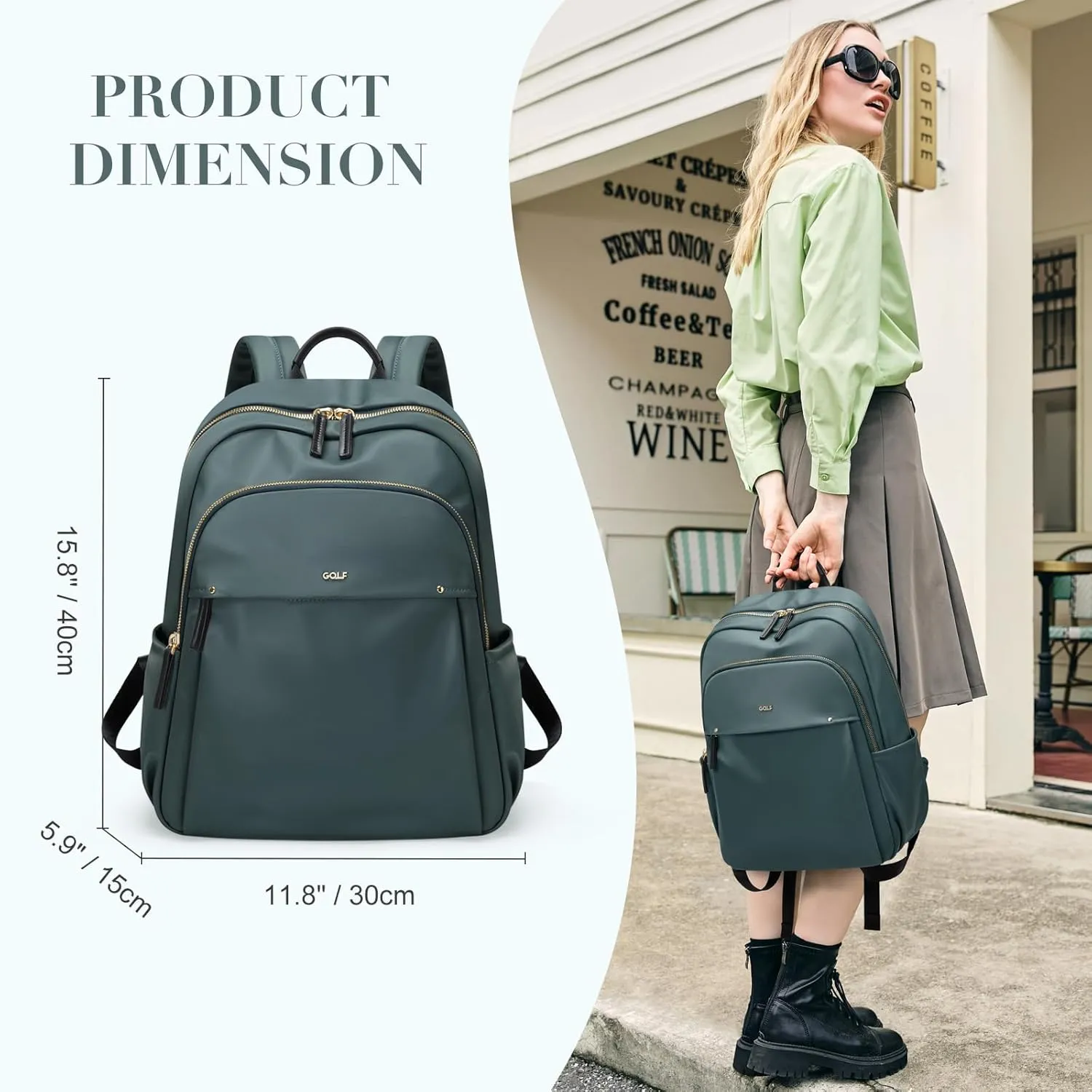 GOLF SUPAGS Stylish Laptop Backpack for Women Computer Bag Fits 14 Inch Notebook Travel College Work Backpacks Purse (Atrovirens)