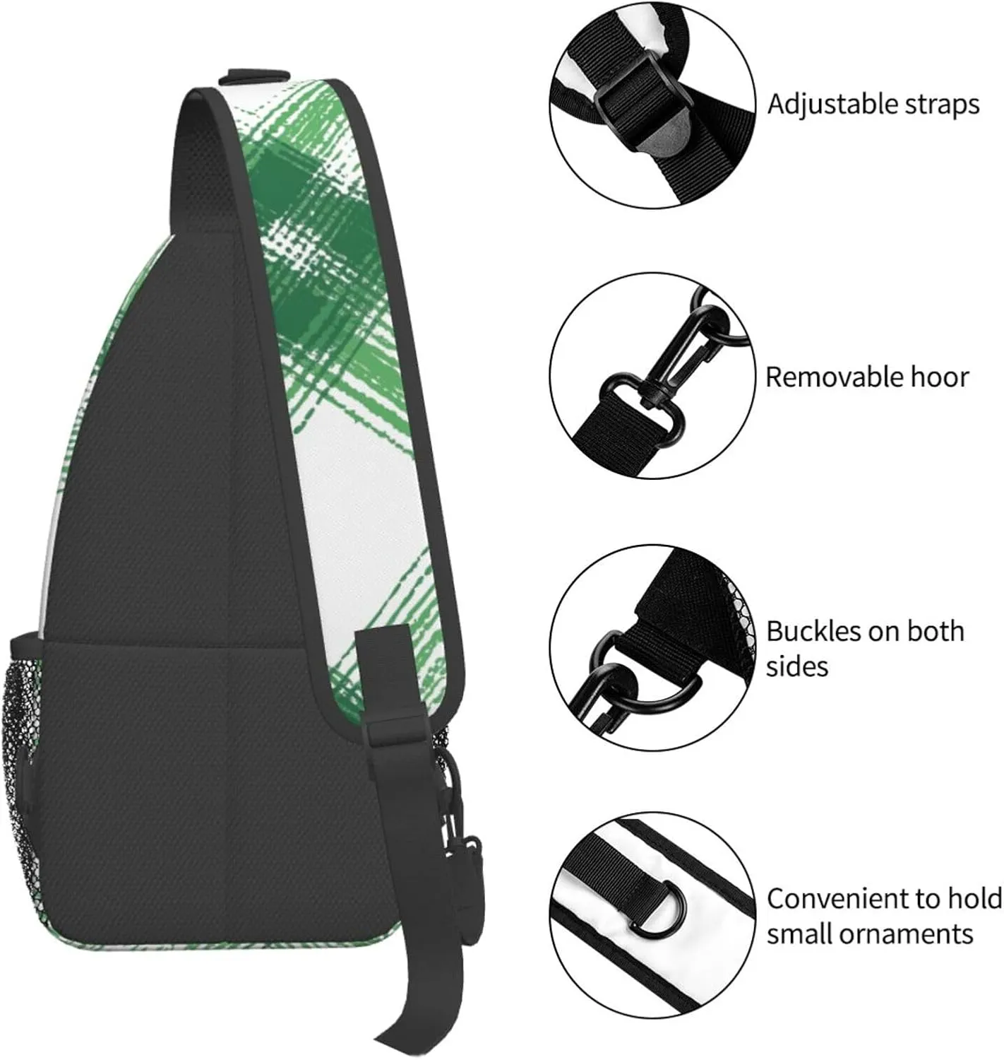 Green Check Geometric Sling Bag Crossbody Bag for Men Women, Daypack Chest Backpack Shoulder Bag for Travle Hiking