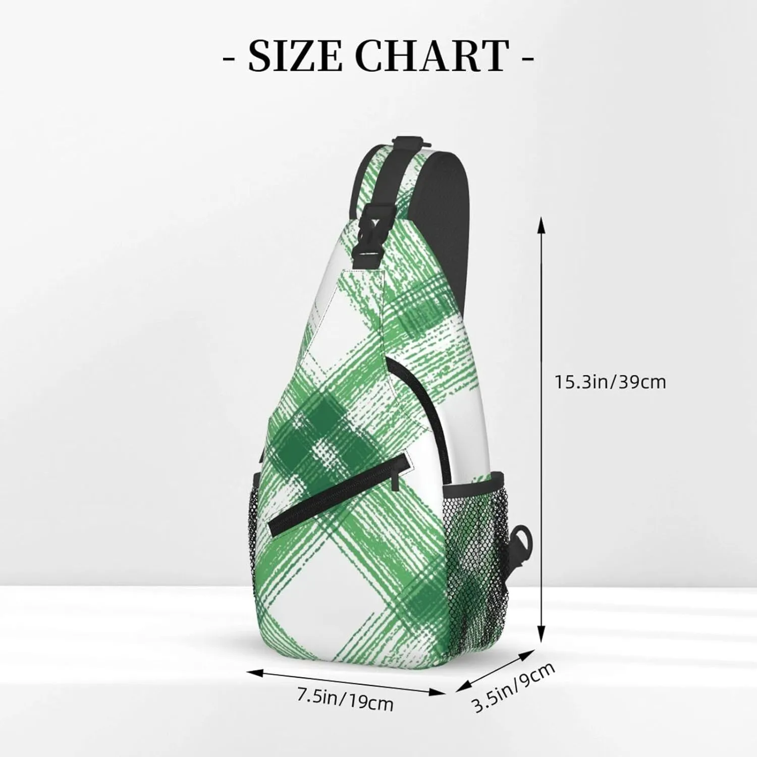 Green Check Geometric Sling Bag Crossbody Bag for Men Women, Daypack Chest Backpack Shoulder Bag for Travle Hiking