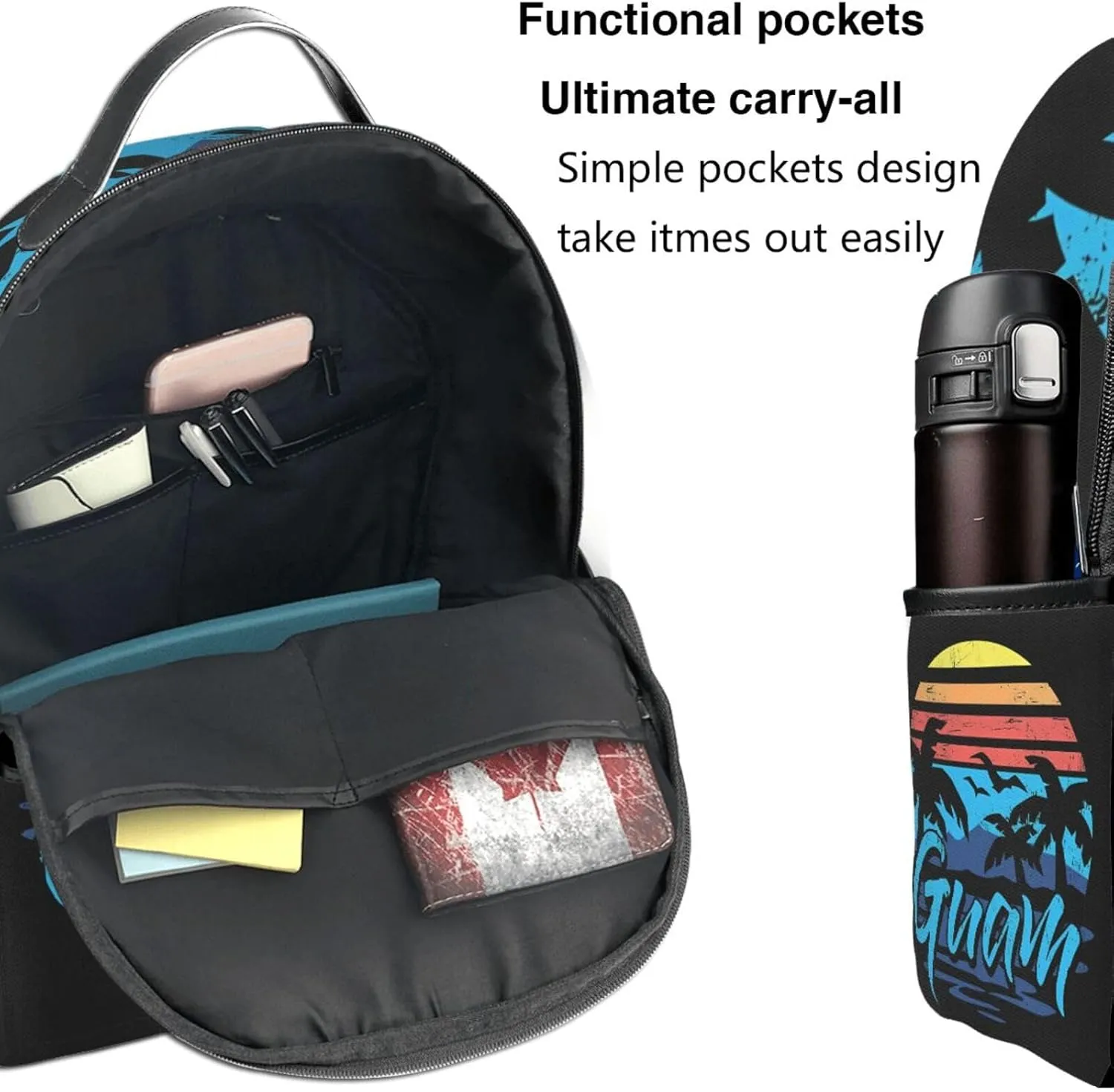 Guam Island Flag Casual Backpacks Laptop Backpack Carry-on Daypack Sports Travel Rucksack Lightweight Working Bag for Outdoor Hiking Cycling Walking
