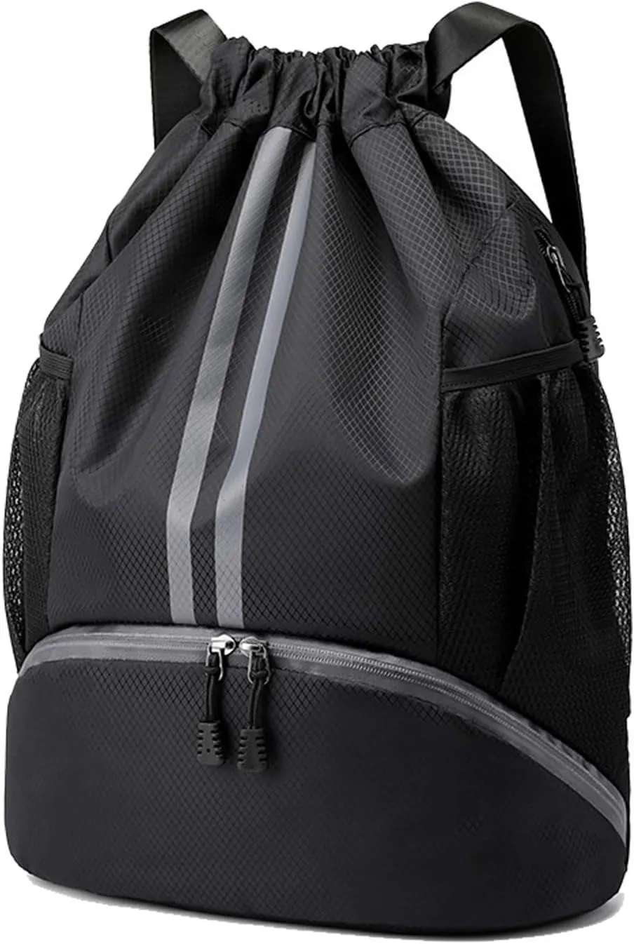 Gym Drawstring Backpack Large String Basketball Bag Workout Cinch Bag with Dry Wet Separation Pocket and Shoes Compartment for Men Women (Black)