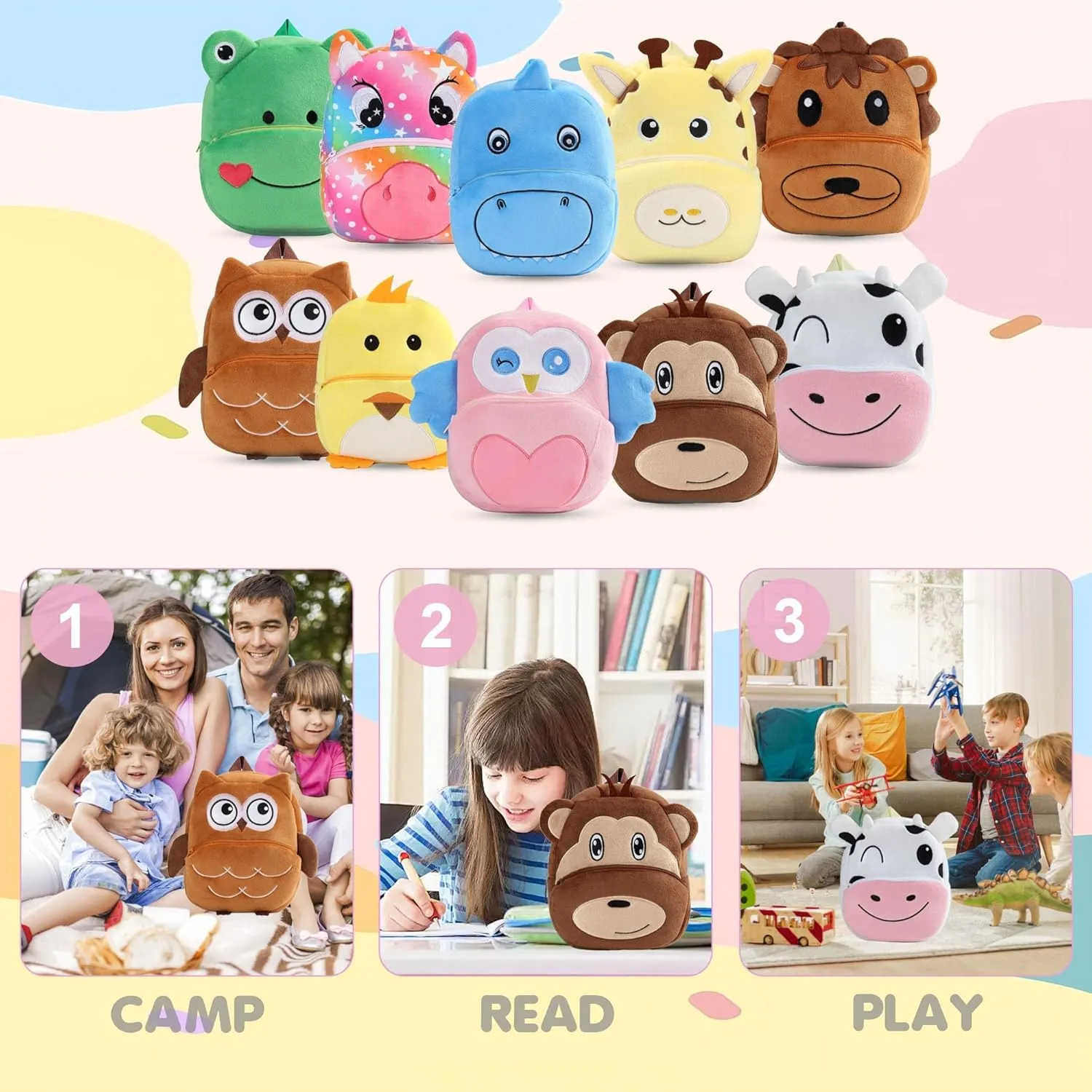 HAHASHOW Toddler Backpacks for Boys Girls 2-4, Cute Plush Animal Cartoon Kids Backpack for Daycare Kindergarten Preschool Travel Cow