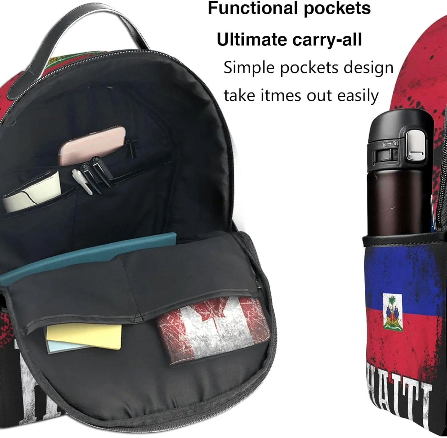 Haitian Haiti Flag Casual Backpacks Laptop Backpack Carry-on Daypack Sports Travel Rucksack Lightweight Working Bag for Outdoor Hiking Cycling Walking