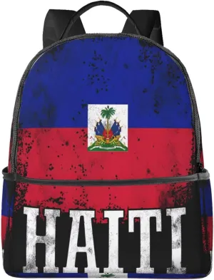 Haitian Haiti Flag Casual Backpacks Laptop Backpack Carry-on Daypack Sports Travel Rucksack Lightweight Working Bag for Outdoor Hiking Cycling Walking