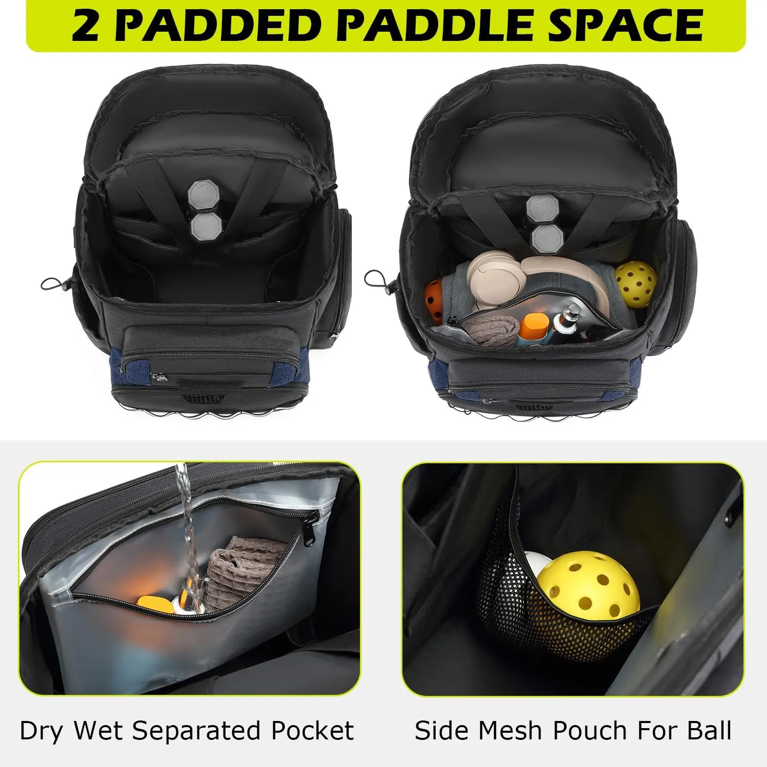 HAMBOLY Pickleball Bag for Men & Women, Pickleball Backpack with various Zipper Pockets for Balls, Paddles, Shoes, Bottles, Cold Drinks and Wet Towel, with a Fence Hook