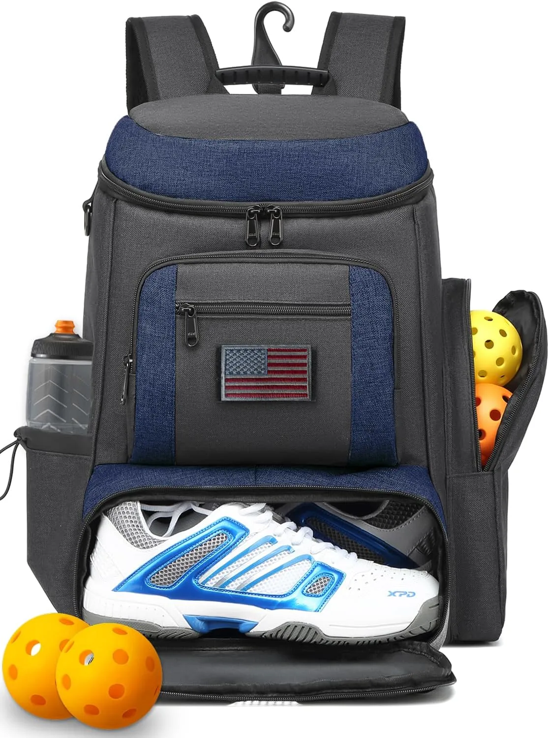 HAMBOLY Pickleball Bag for Men & Women, Pickleball Backpack with various Zipper Pockets for Balls, Paddles, Shoes, Bottles, Cold Drinks and Wet Towel, with a Fence Hook