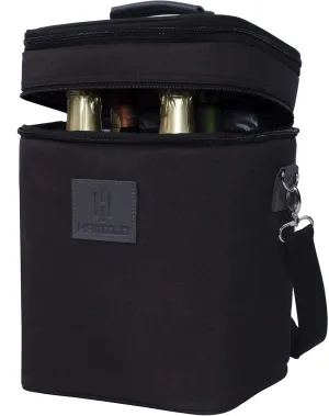 HAMILO 4 Bottle Wine Carrier - Charcoal, Champagne Carrier Bag, Waterproof Wine Tote with Expandable Zipper and Padded Shoulder, Insulated Wine Bag, Wine Cooler Bag, Wine Accessories Gift for Women