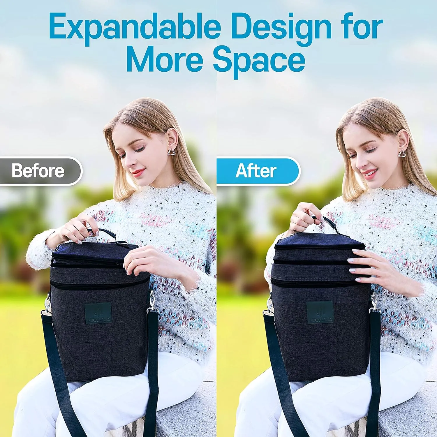 HAMILO 4 Bottle Wine Carrier - Charcoal, Champagne Carrier Bag, Waterproof Wine Tote with Expandable Zipper and Padded Shoulder, Insulated Wine Bag, Wine Cooler Bag, Wine Accessories Gift for Women