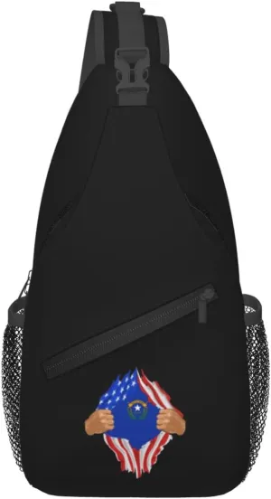 Hand Tear Flag Of Nevada Crossbody Bags For Women Men Chest Backpack Gym Shoulder Bag Travel Outdoor Sports Casual Crossbody Bags