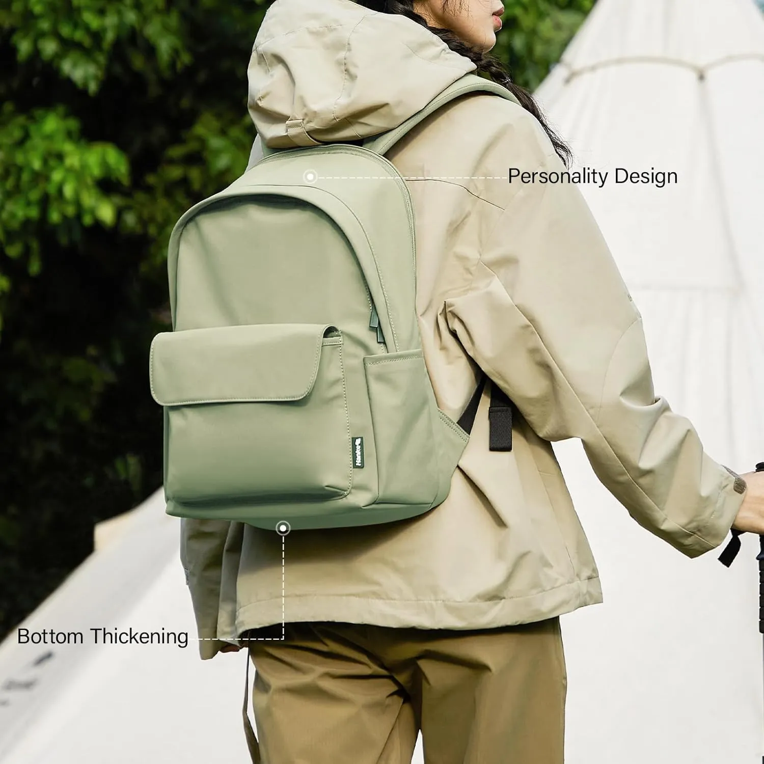 Hanke Casual Backpacks Travel Backpack for Women & Men, Lightweight Carry On Backpack for Work,Hiking wiht Unique Comfort Design (Grayish Green)