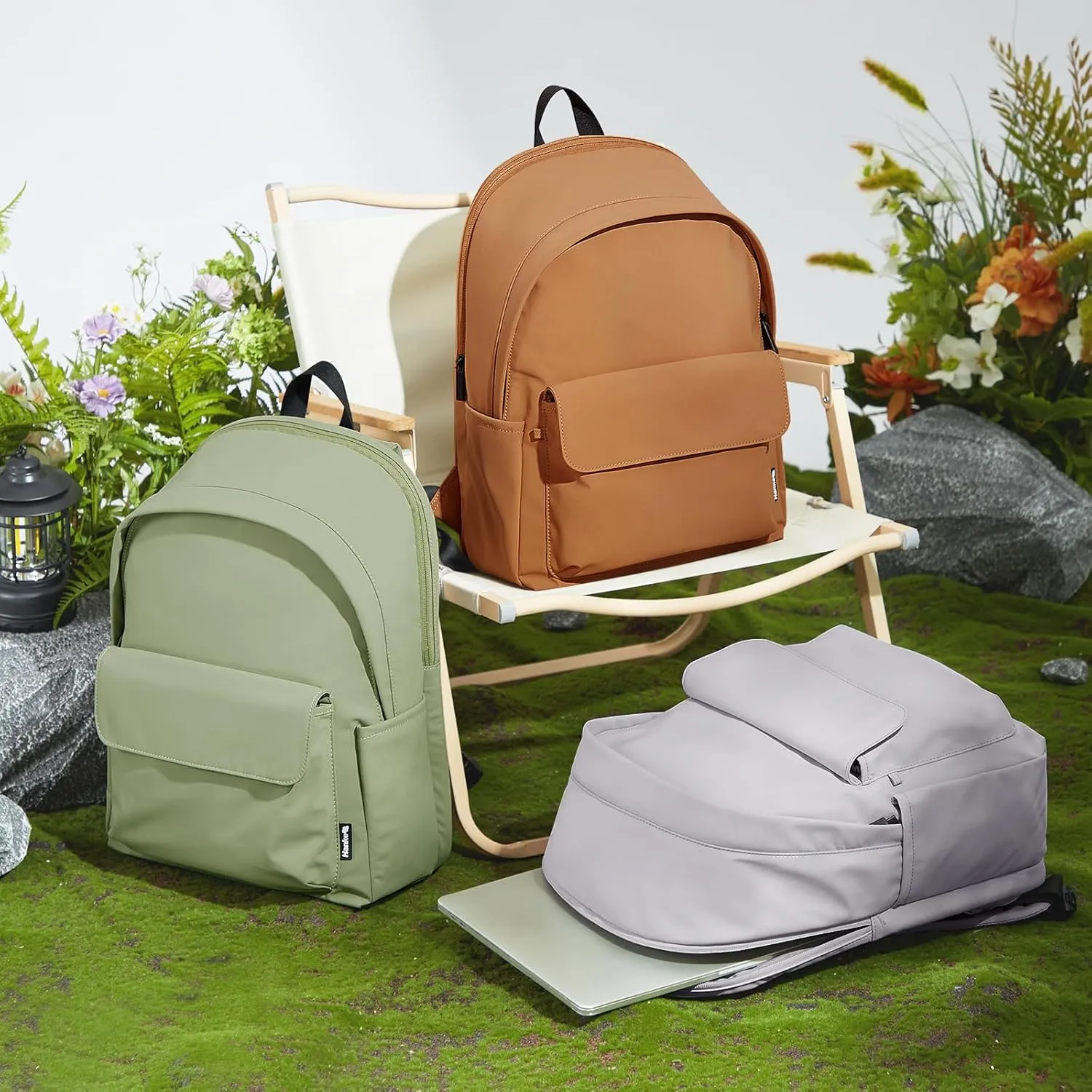 Hanke Casual Backpacks Travel Backpack for Women & Men, Lightweight Carry On Backpack for Work,Hiking wiht Unique Comfort Design (Grayish Green)