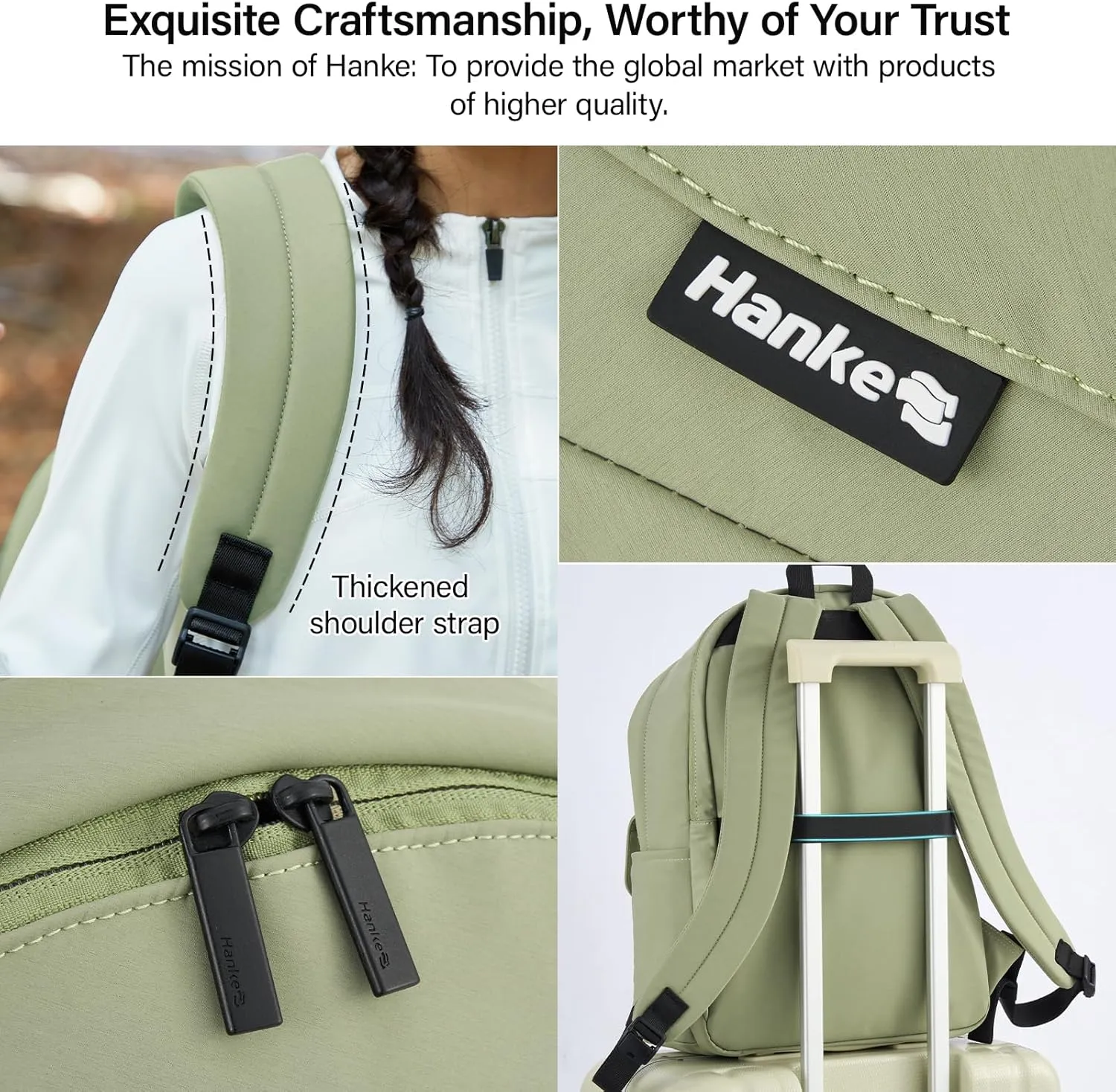 Hanke Casual Backpacks Travel Backpack for Women & Men, Lightweight Carry On Backpack for Work,Hiking wiht Unique Comfort Design (Grayish Green)
