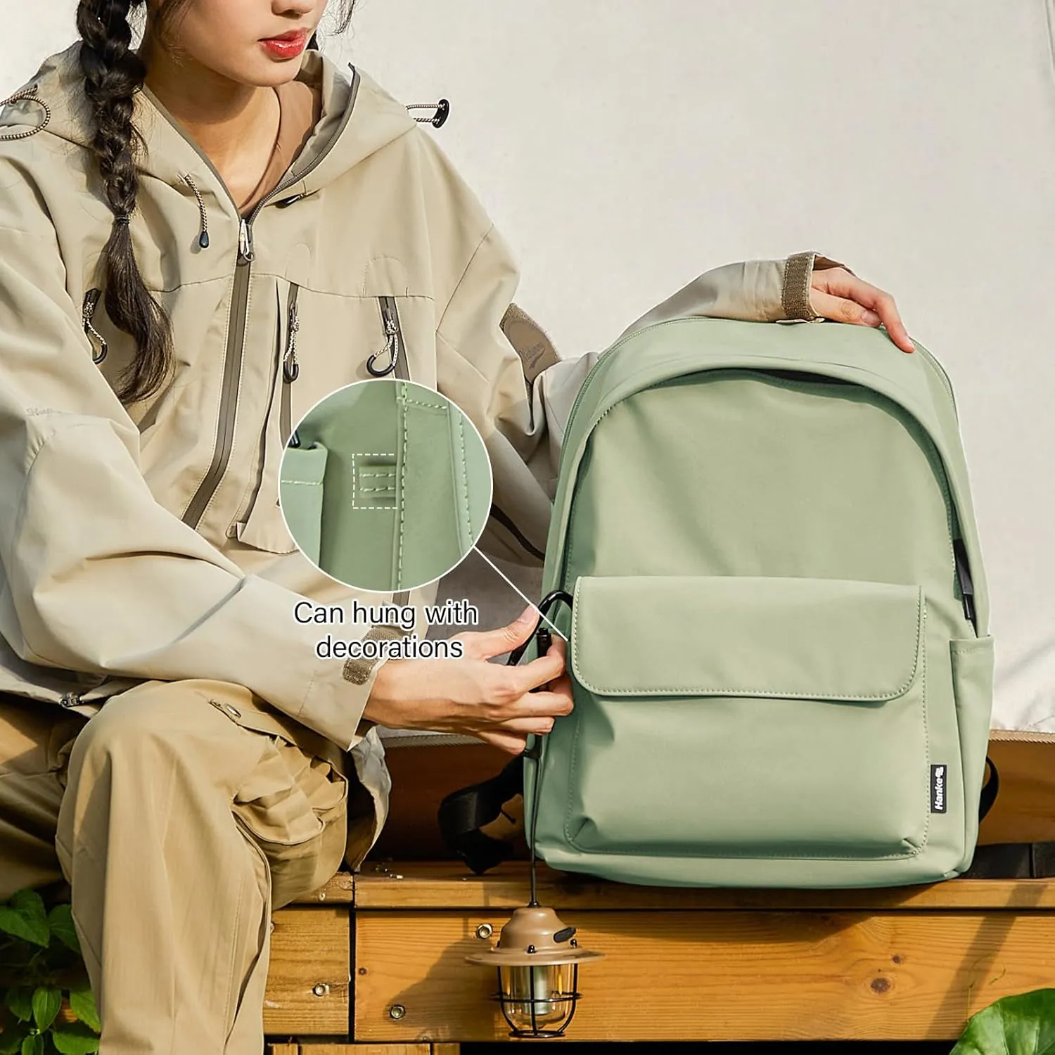 Hanke Casual Backpacks Travel Backpack for Women & Men, Lightweight Carry On Backpack for Work,Hiking wiht Unique Comfort Design (Grayish Green)