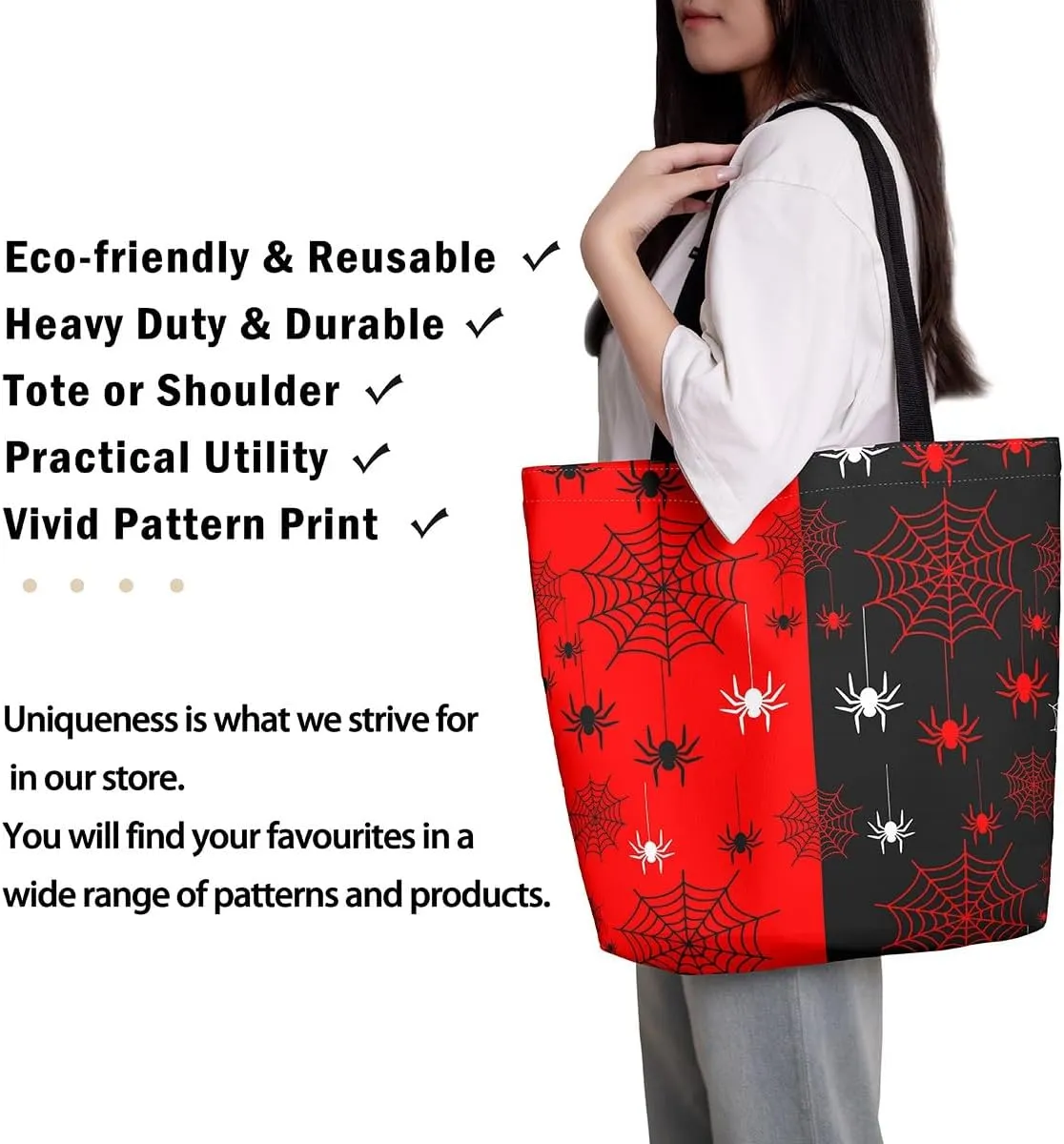 Happy Halloween Canvas Tote Bag for Women,Orange Halloween Lights Large Shoulder Bag Pumpkin Cotton Bags