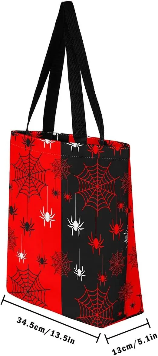 Happy Halloween Canvas Tote Bag for Women,Orange Halloween Lights Large Shoulder Bag Pumpkin Cotton Bags