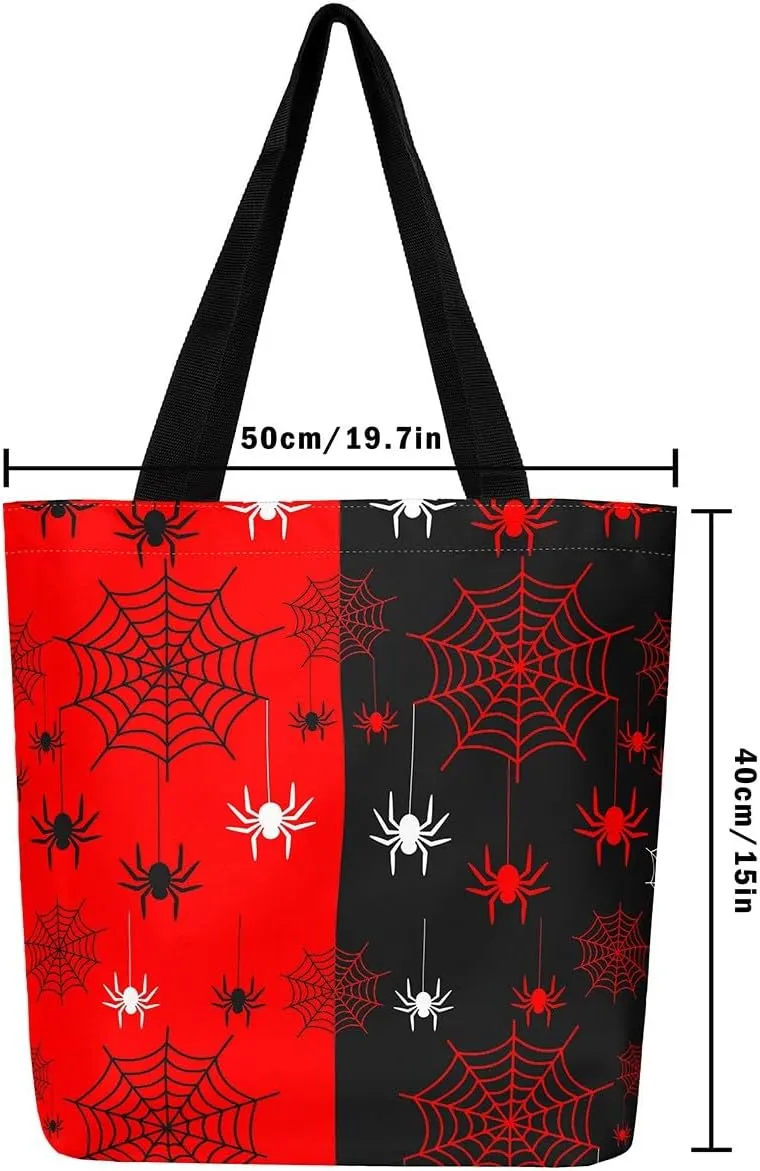 Happy Halloween Canvas Tote Bag for Women,Orange Halloween Lights Large Shoulder Bag Pumpkin Cotton Bags