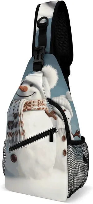 Happy Snowman Crossbody Sling Bag for Women Men Sling Backpack Travel Chest Bag Pack Man Purse Shoulder Bags Daypack for Travel Hiking Cycling