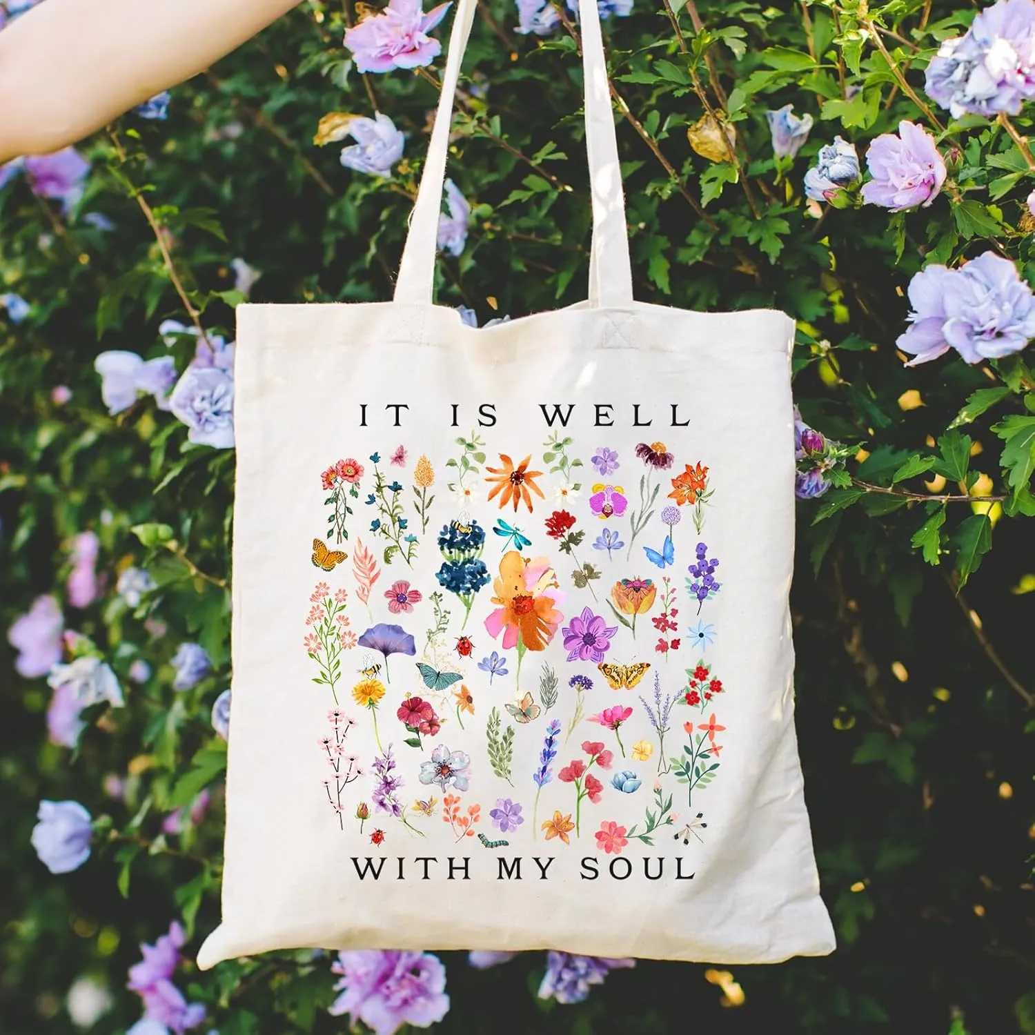 Haukea Canvas Aesthetic Tote Bag with Inner Pockets, Cute Cloth Cotton Tote Bags for Women Graphic Tote Bag for School