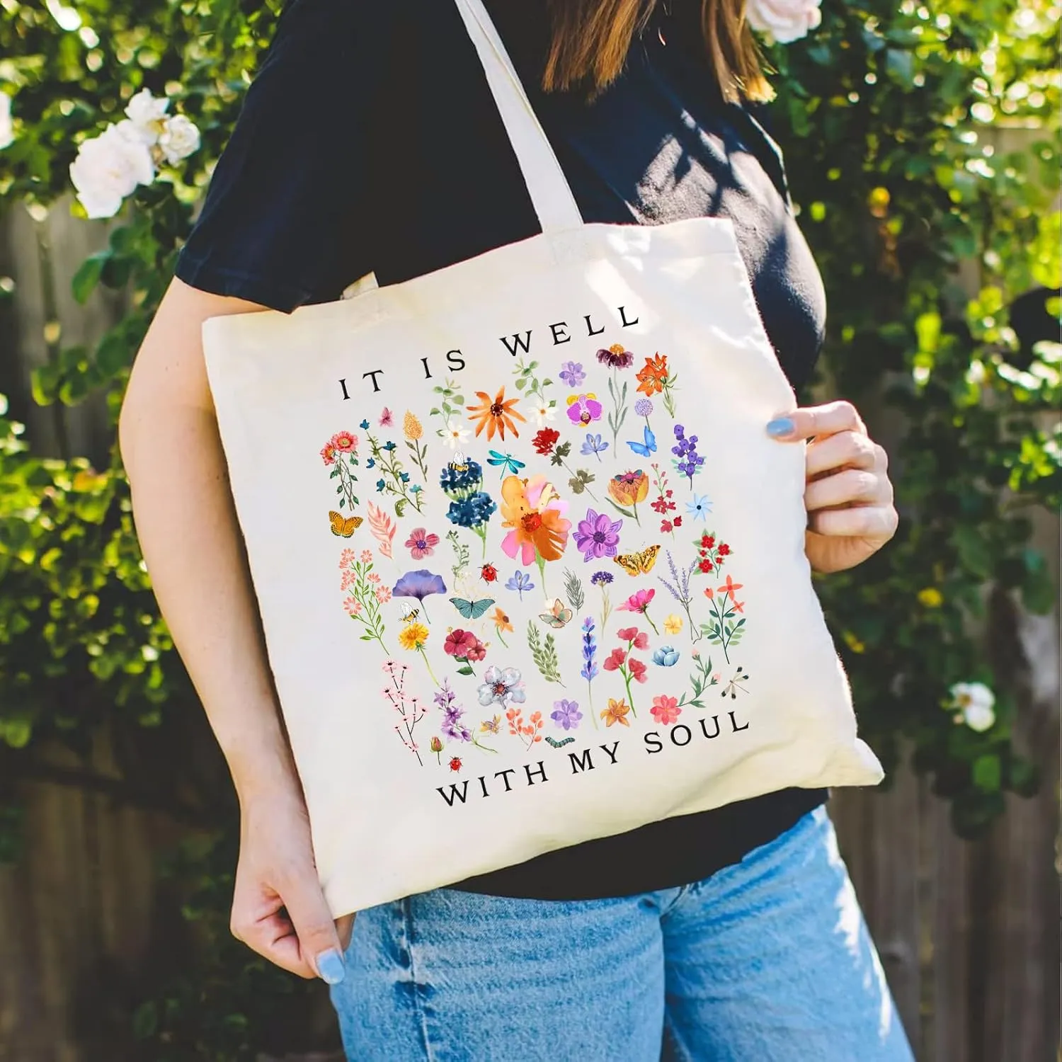 Haukea Canvas Aesthetic Tote Bag with Inner Pockets, Cute Cloth Cotton Tote Bags for Women Graphic Tote Bag for School