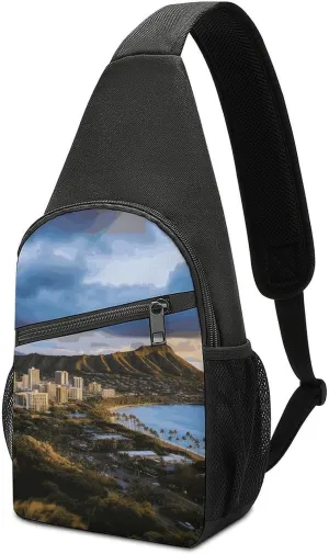 Hawaii Skyline Diamond Head Volcano Sling Bag Lightweight Crossbody Shoulder Backpacks Hiking Travel Daypack Chest Bag for Women Men