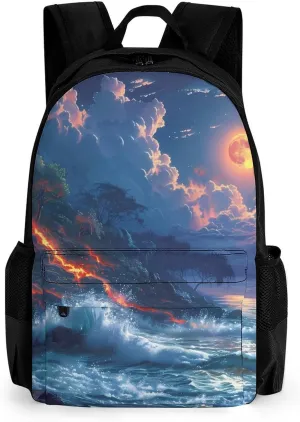 Hawaii Volcanic Eruption Lava in Moon 16 Inch Laptop Backpack Large Capacity Daypack Travel Shoulder Bag for Men Women
