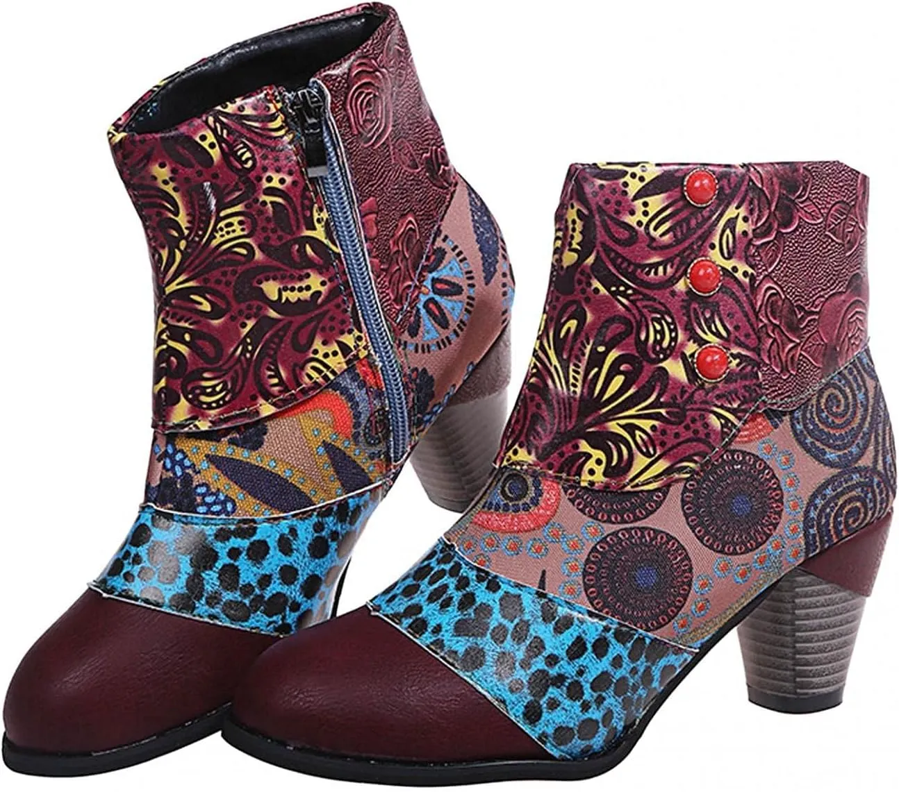 Hbeylia Boots For Women Fashion Snake Leather Round Toe Pump Ankle Booties Trendy Chunky High Heels Dress Short Boots For Ladies