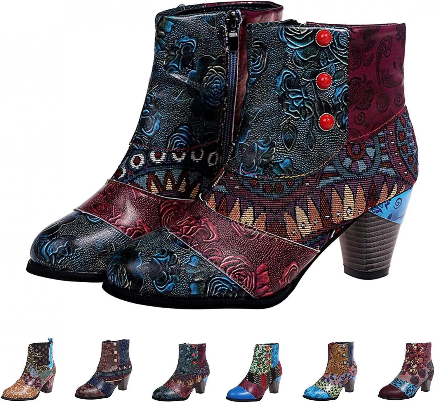 Hbeylia Boots For Women Fashion Snake Leather Round Toe Pump Ankle Booties Trendy Chunky High Heels Dress Short Boots For Ladies