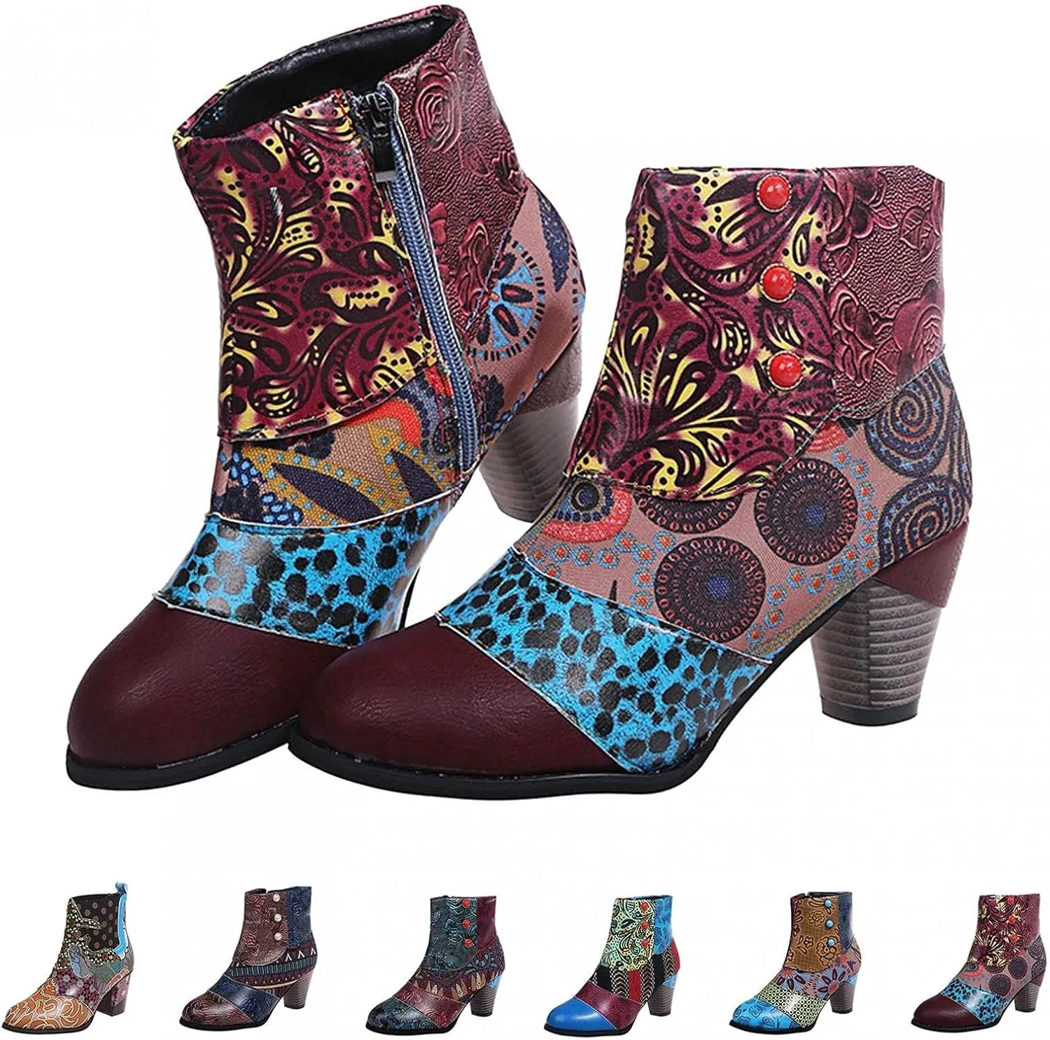 Hbeylia Boots For Women Fashion Snake Leather Round Toe Pump Ankle Booties Trendy Chunky High Heels Dress Short Boots For Ladies