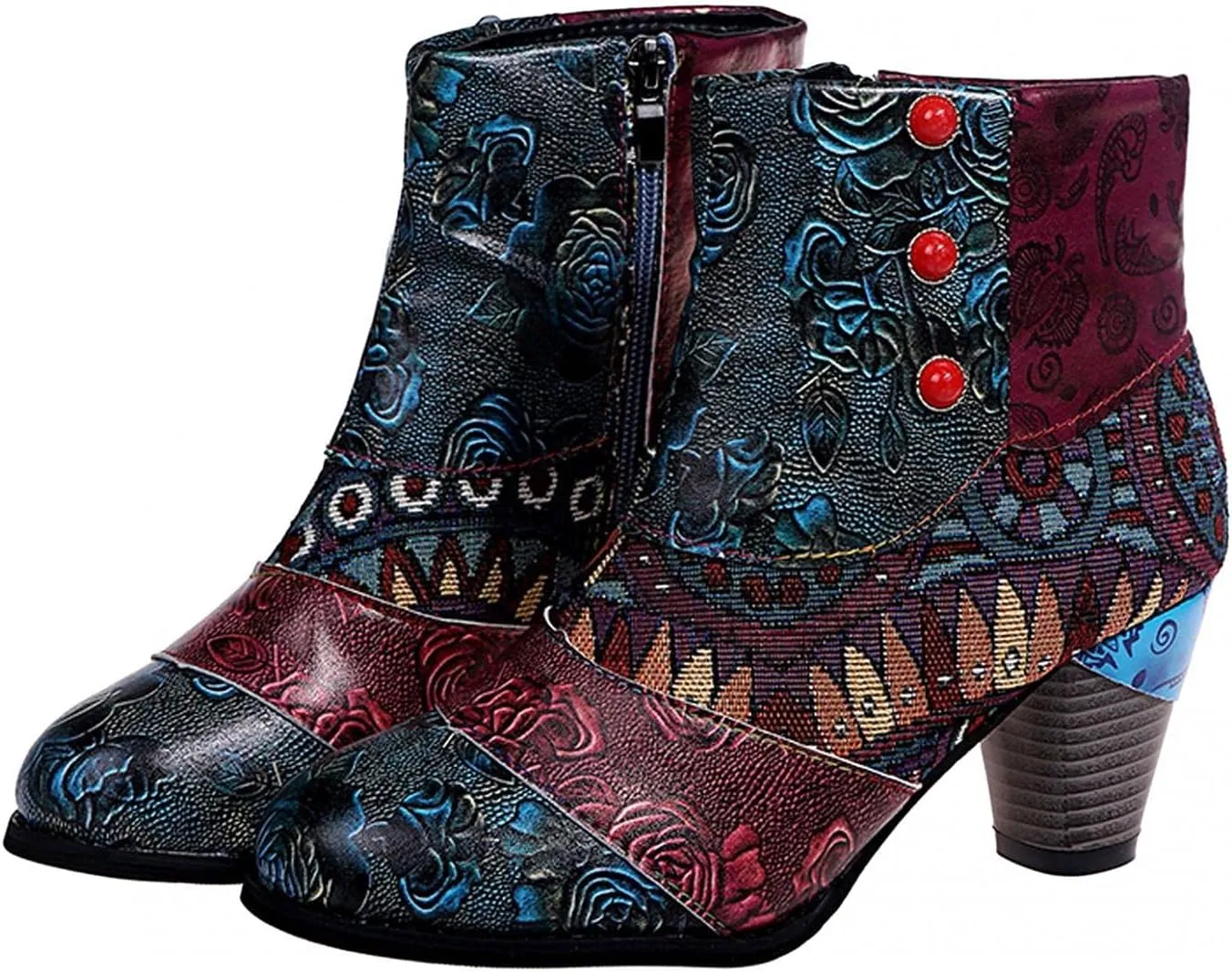 Hbeylia Boots For Women Fashion Snake Leather Round Toe Pump Ankle Booties Trendy Chunky High Heels Dress Short Boots For Ladies