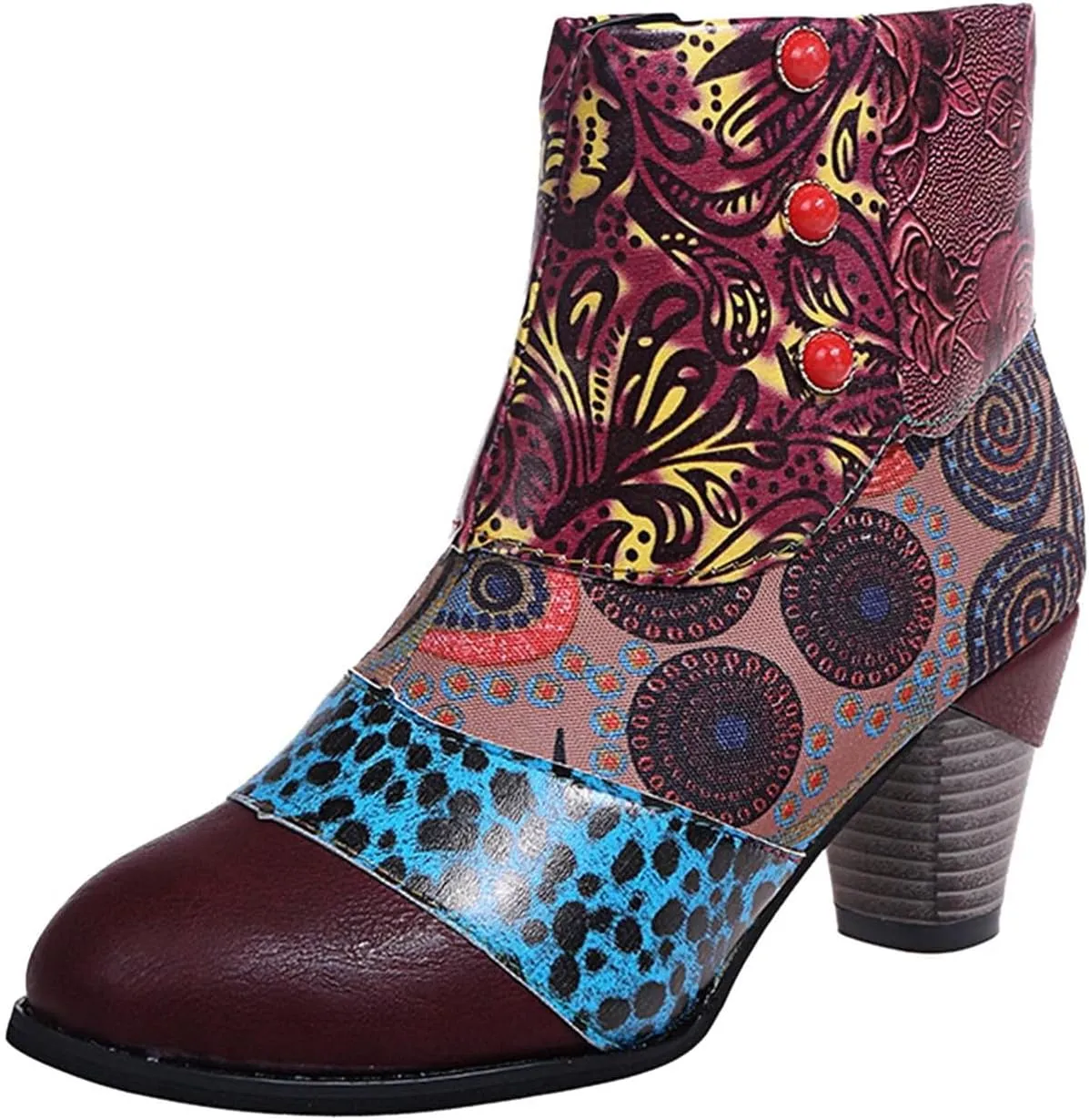 Hbeylia Boots For Women Fashion Snake Leather Round Toe Pump Ankle Booties Trendy Chunky High Heels Dress Short Boots For Ladies