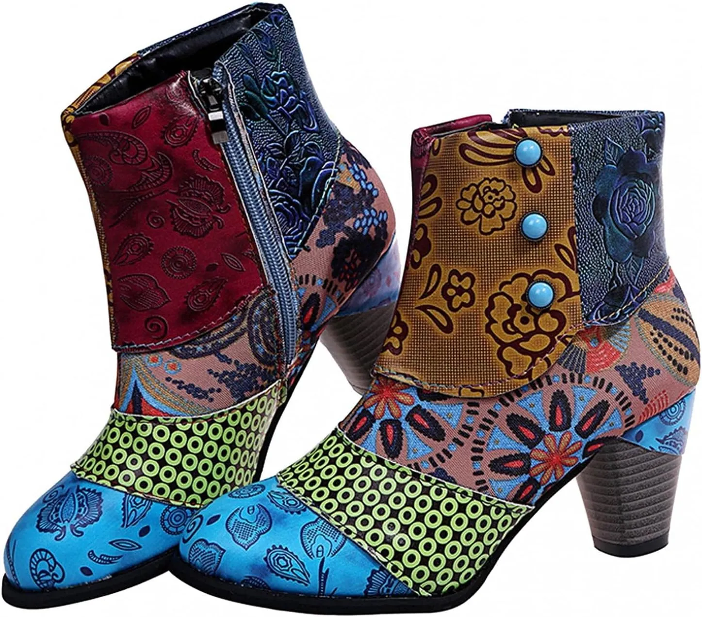 Hbeylia Boots For Women Fashion Snake Leather Round Toe Pump Ankle Booties Trendy Chunky High Heels Dress Short Boots For Ladies