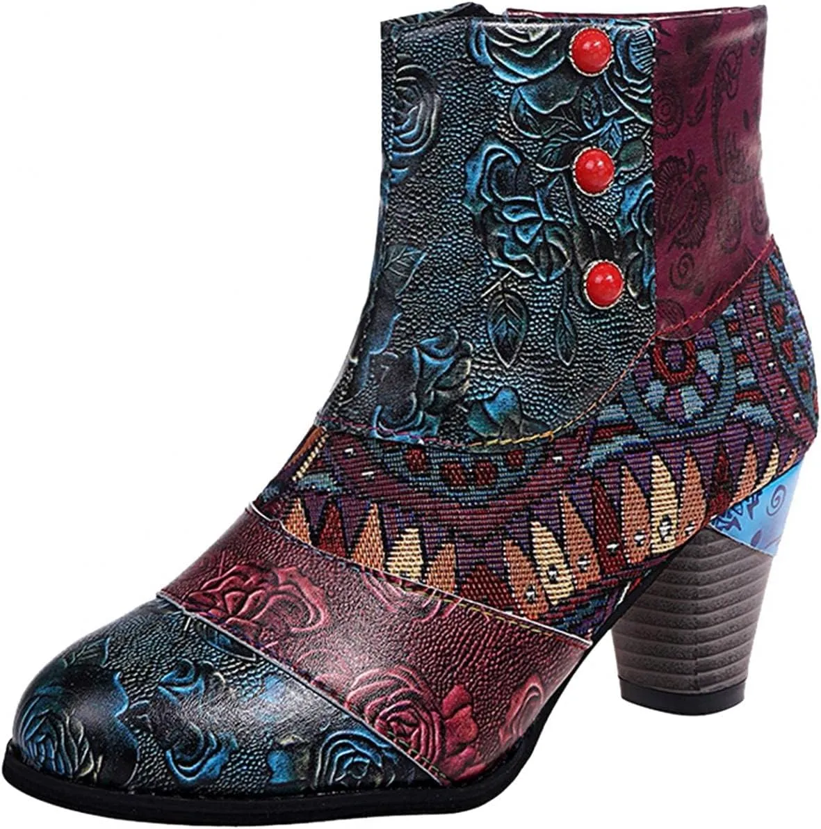 Hbeylia Boots For Women Fashion Snake Leather Round Toe Pump Ankle Booties Trendy Chunky High Heels Dress Short Boots For Ladies