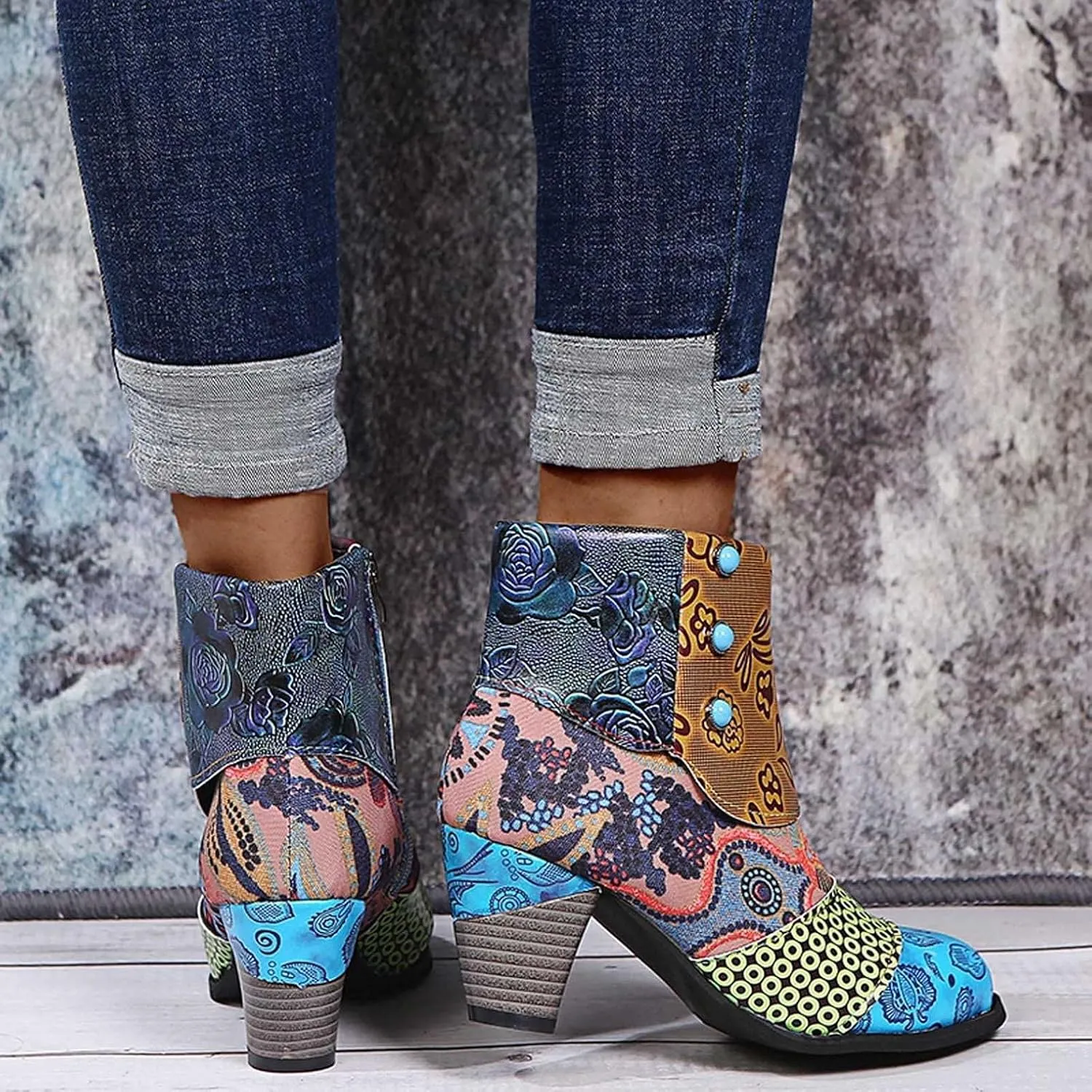 Hbeylia Boots For Women Fashion Snake Leather Round Toe Pump Ankle Booties Trendy Chunky High Heels Dress Short Boots For Ladies