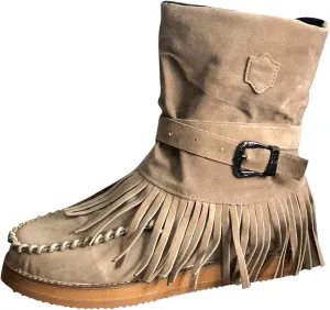 Hbeylia Cowboy Boots For Women Vintage Boho Fringe Tassel Platform Chunky Heel Western Cowgirl Boots Retro Ethnic Wedge Wide Mid Calf Booties Winter Warm Riding Short Ankle Boots For Girls