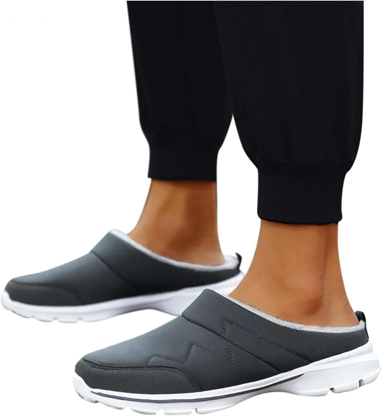 Hbeylia Fuzzy Mule Shoes For Women Men Winter Warm Plush Fur Fleece Lining Low Top Backless Fashion Sneakers Walking Shoes Non Slip Wedge Thermal Slip On Furry Slippers House Shoes For Indoor Outdoor